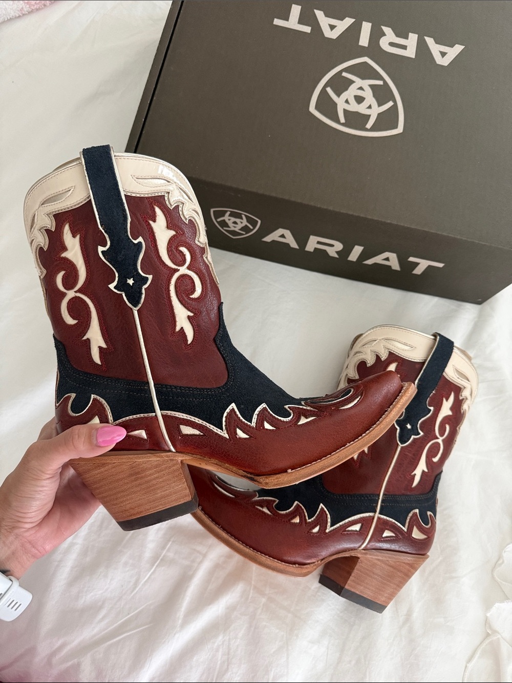 Ariat Western Ankle Boots in Brown, Black & Cream - Picture 2 of 7